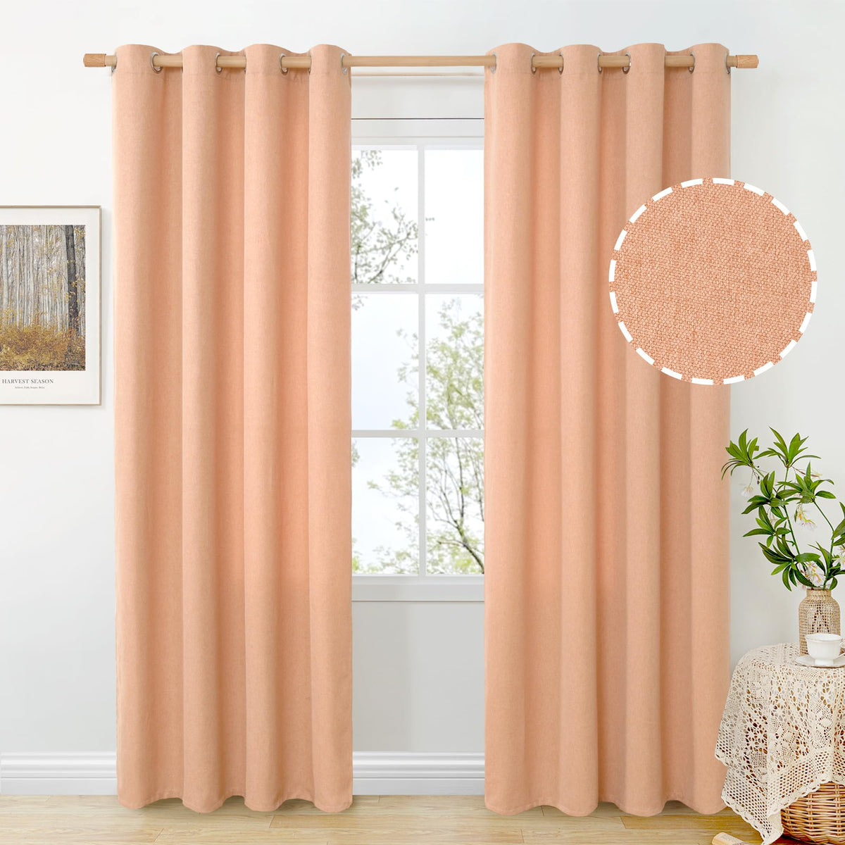BGment Oatmeal Linen Curtains for Living Room 95 Inch Length 2 Panels Set, Privacy Drapes Light Filtering with Grommet for Farmhouse Bedroom No See Through, Each 52 Inch Wide
