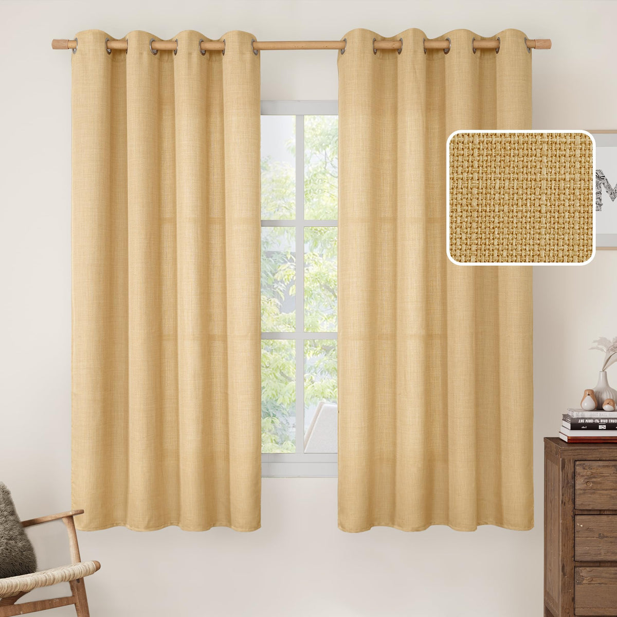 LAMIT Cream Ivory Linen Semi Sheer Curtains 84 inch Length for Bedroom