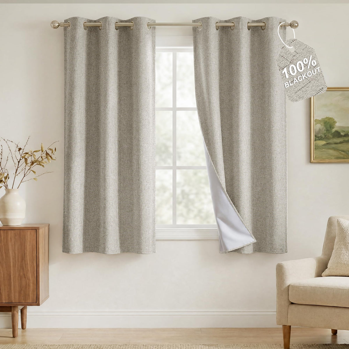 NICETOWN Beige Linen Blackout Curtains 84 Inches Long, W52xL84, 2 Panels