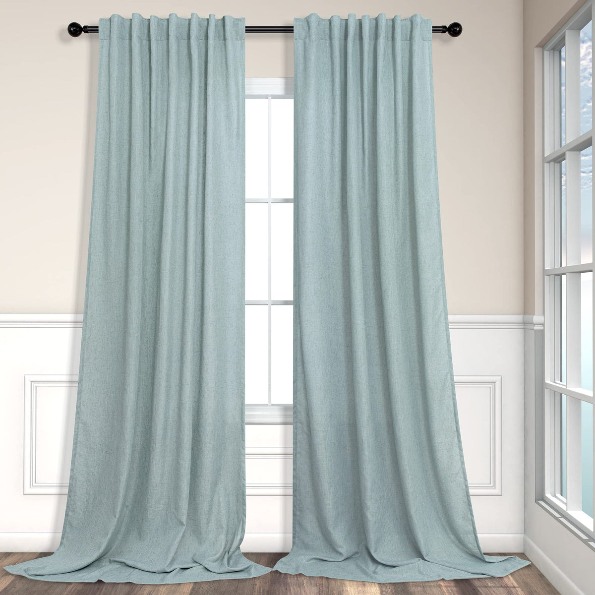 Natural Linen Back Tab Curtains 84 Inch Length for Living Room 2 Panel Pocket Drape Light Filtering Semi Sheer Neutral Country Rustic Farmhouse Boho Curtain Bedroom Muslin Look Ivory Cream Colored