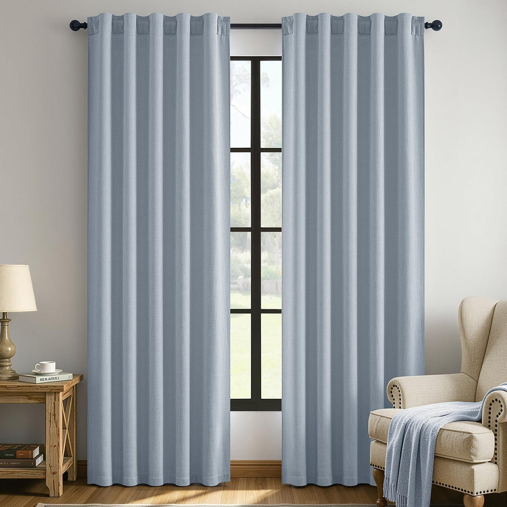MIULEE Thick Linen Curtains, 42Wx72L, Light Blue Semi Sheer Linen Textured