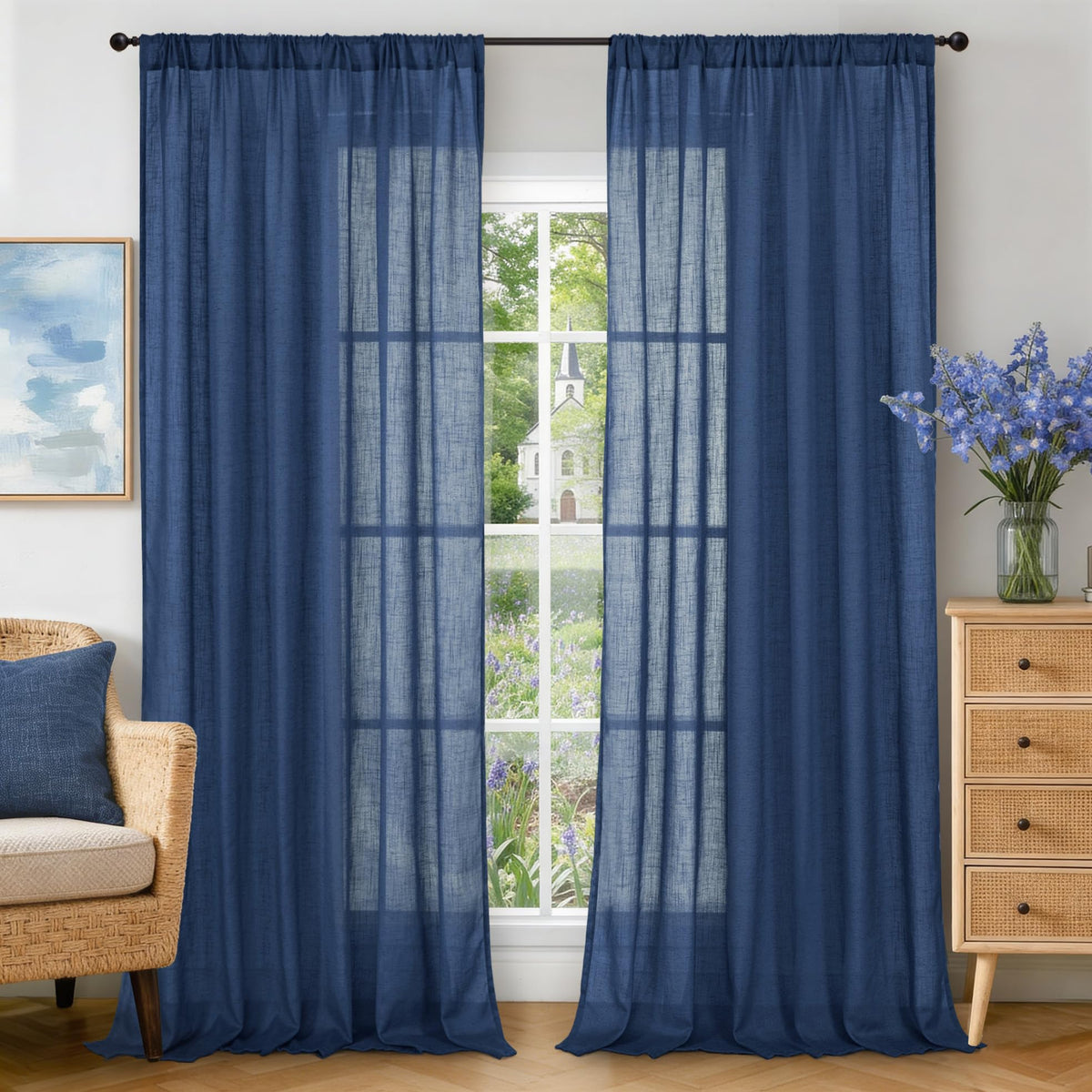 BGment Tan Linen Curtains 84 Inch Length 2 Panels Burlap Semi Sheer Drapes