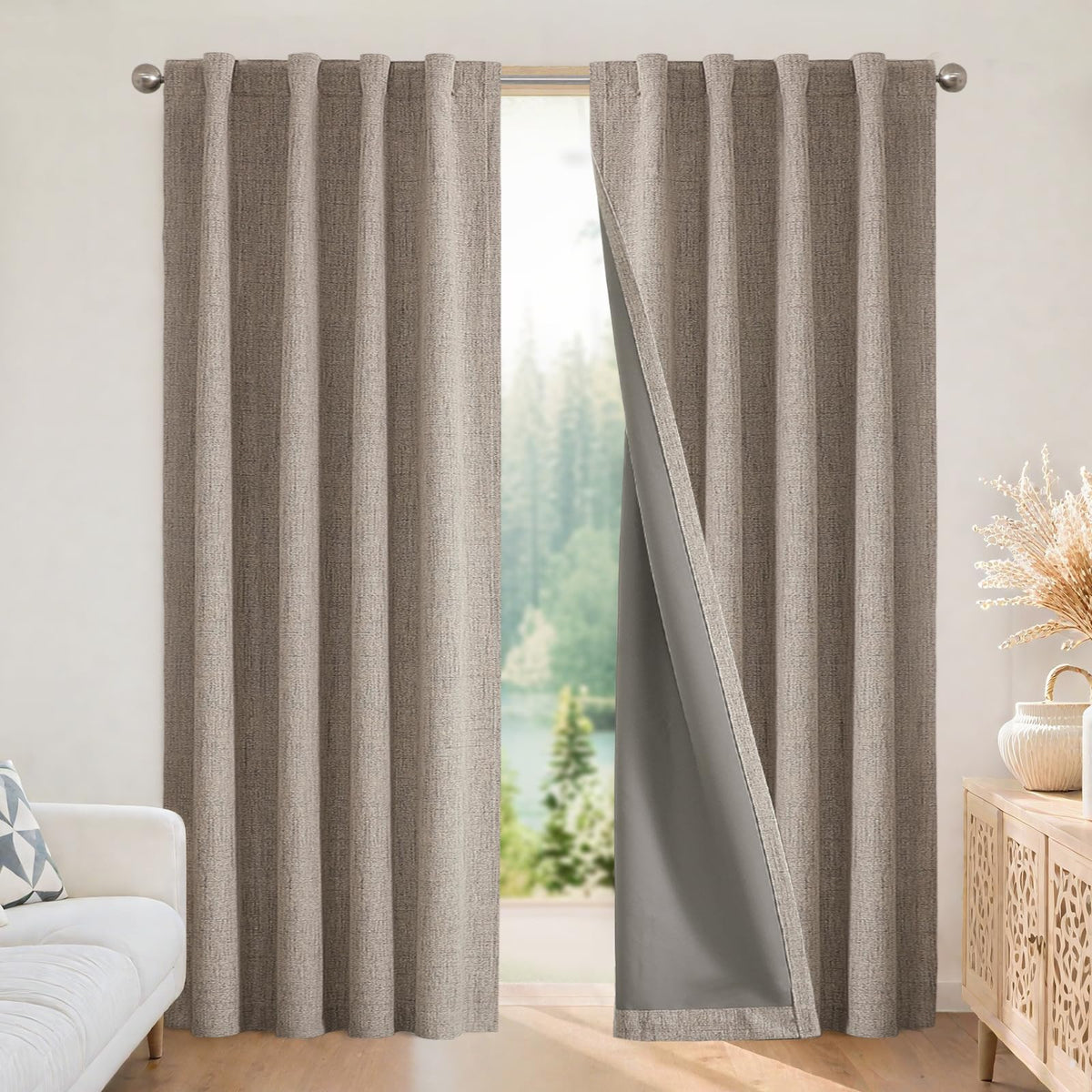 Joydeco 100% Blackout Curtains for Bedroom - Nature Linen 84 Inch Long