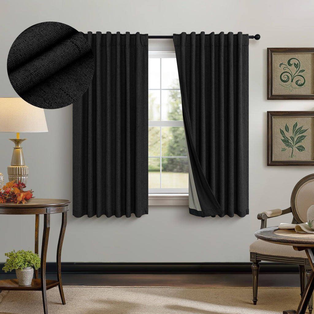 100% Blackout Curtains 84 Inch Length 2 Panels Set Neutral Boho Linen Farmhouse for Bedroom Windows Living Room Darkening Thermal Insulated Drapes Natural Cream Ivory 7ft Long Back Tab Pleated Pocket