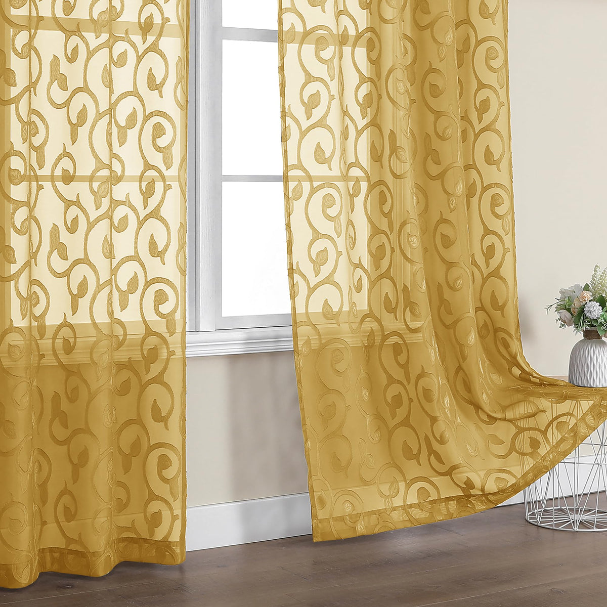 OWENIE Furman Ivory Sheer Curtains 84 inches Long for Bedroom Living Room 2 Panels Set, Jacquard Clip Light Filtering Semi Sheer Curtain Rod Pocket Window Drapes, 2 Pcs Each 40 W 84 L