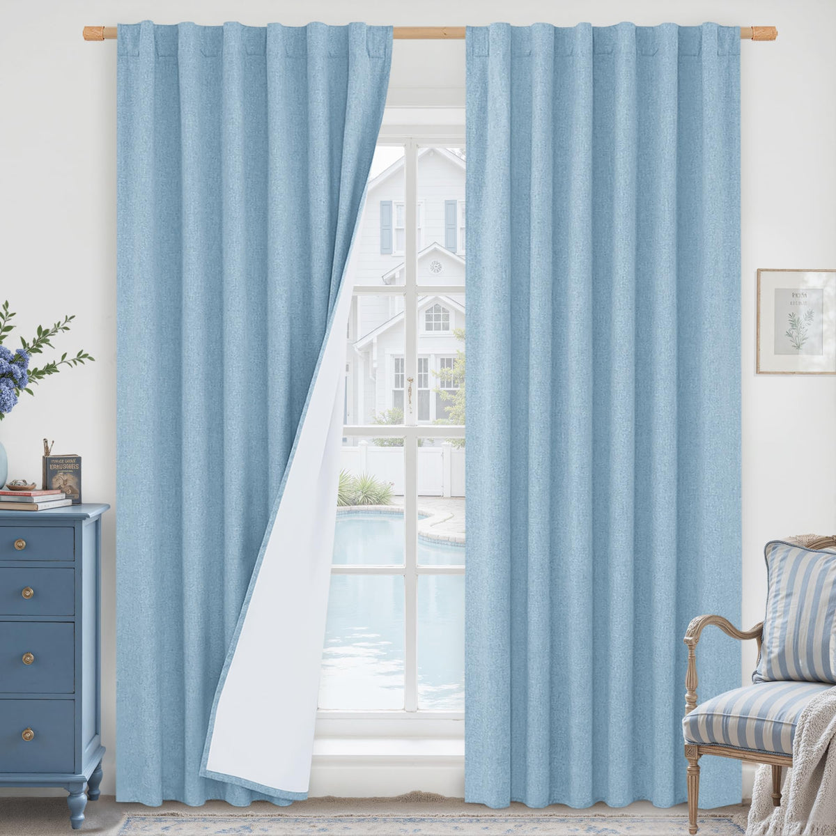 LAMIT 100% Blackout Short Linen Curtains for Cafe 40 Inch Length, Ivory