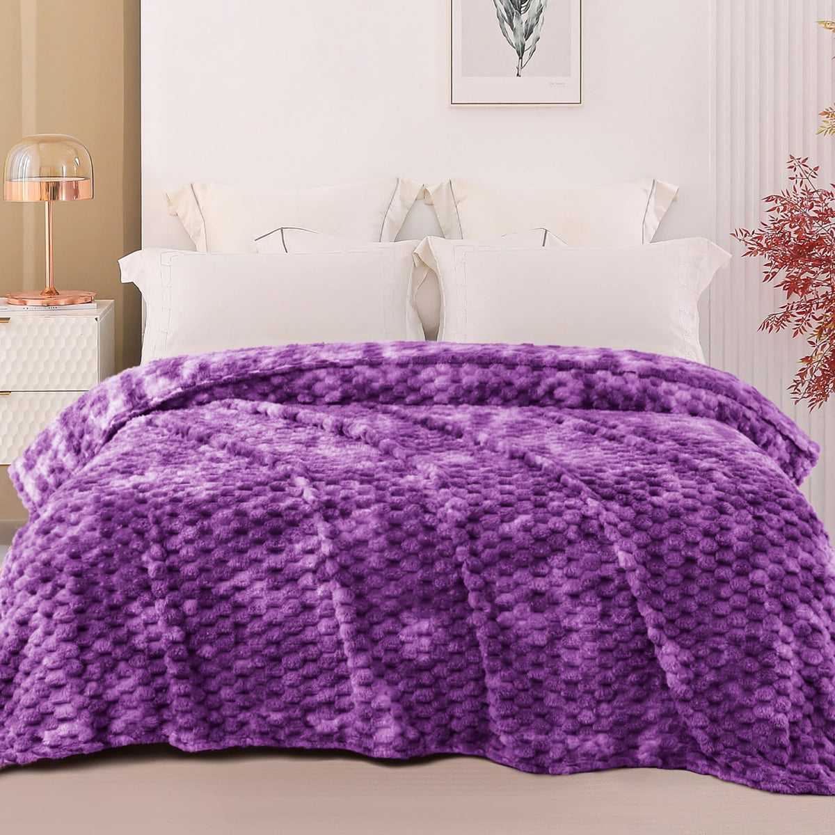 Exclusivo Mezcla Large 3D Fleece Throw Blanket for Couch, Ivory