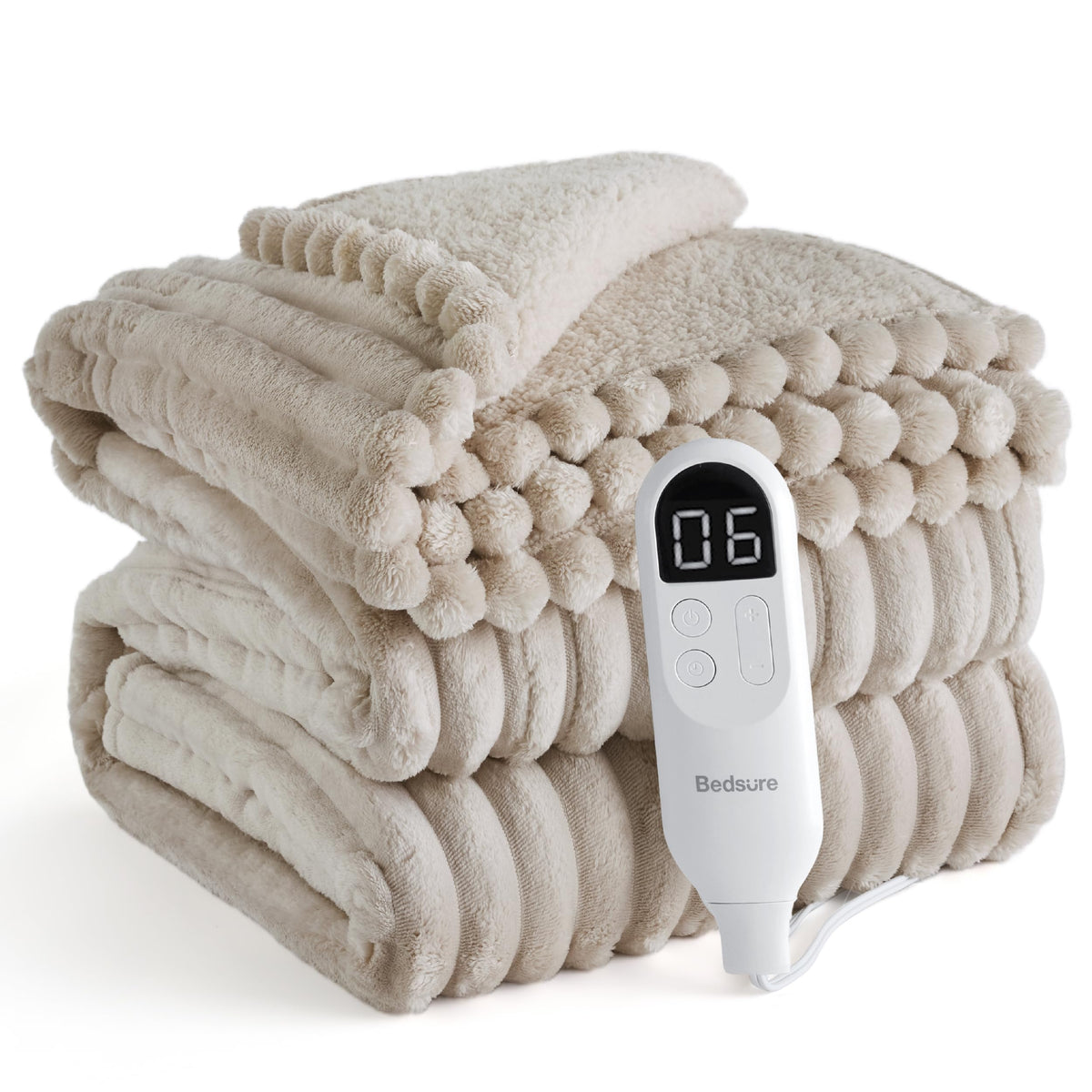 Bedsure Heated Blanket Electric Throw - Thick Striped Fast Heating Electric Blanket with Preheat Function, 6 Heat & 6 Timer (Up to 10H), 8H Auto Off, ETL Certified, Gifts for Women (50"x60", White)