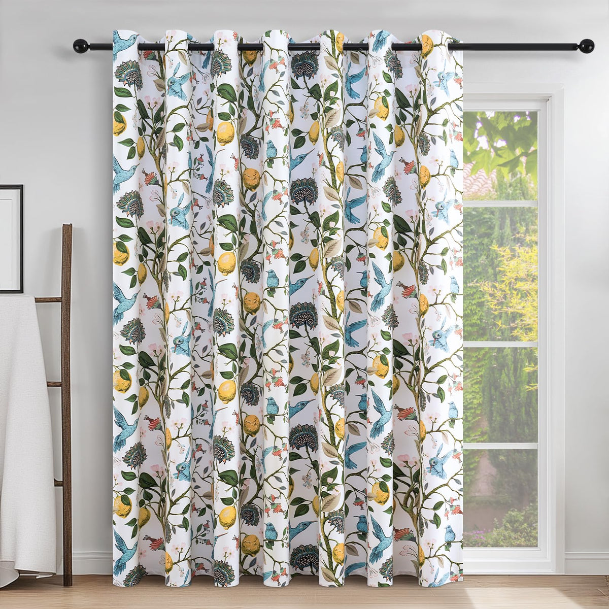 Topfinel Mustard Yellow Vintage Curtains & Drapes 84 Inches Long, Grommet Luxury Whimsical Floral Lemon Hummingbird Patterned Waverly Mid Century Colorful Blackout Drapes for Living Room Bedroom