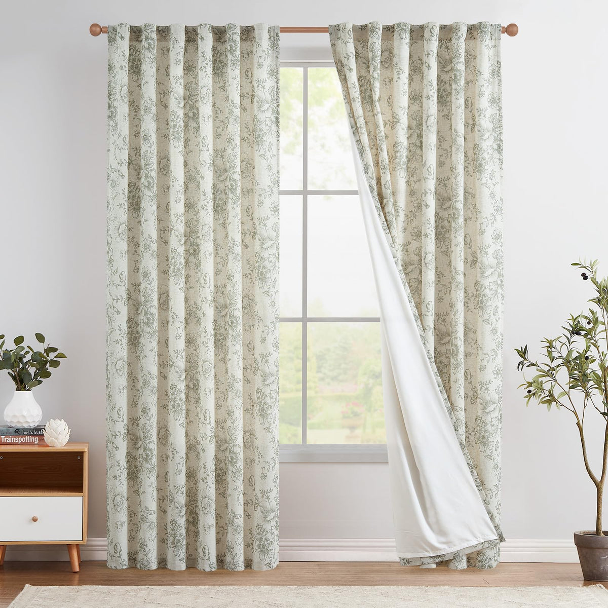 jinchan Vintage Floral Linen Curtains 84 Long for Living Room 2 Panels