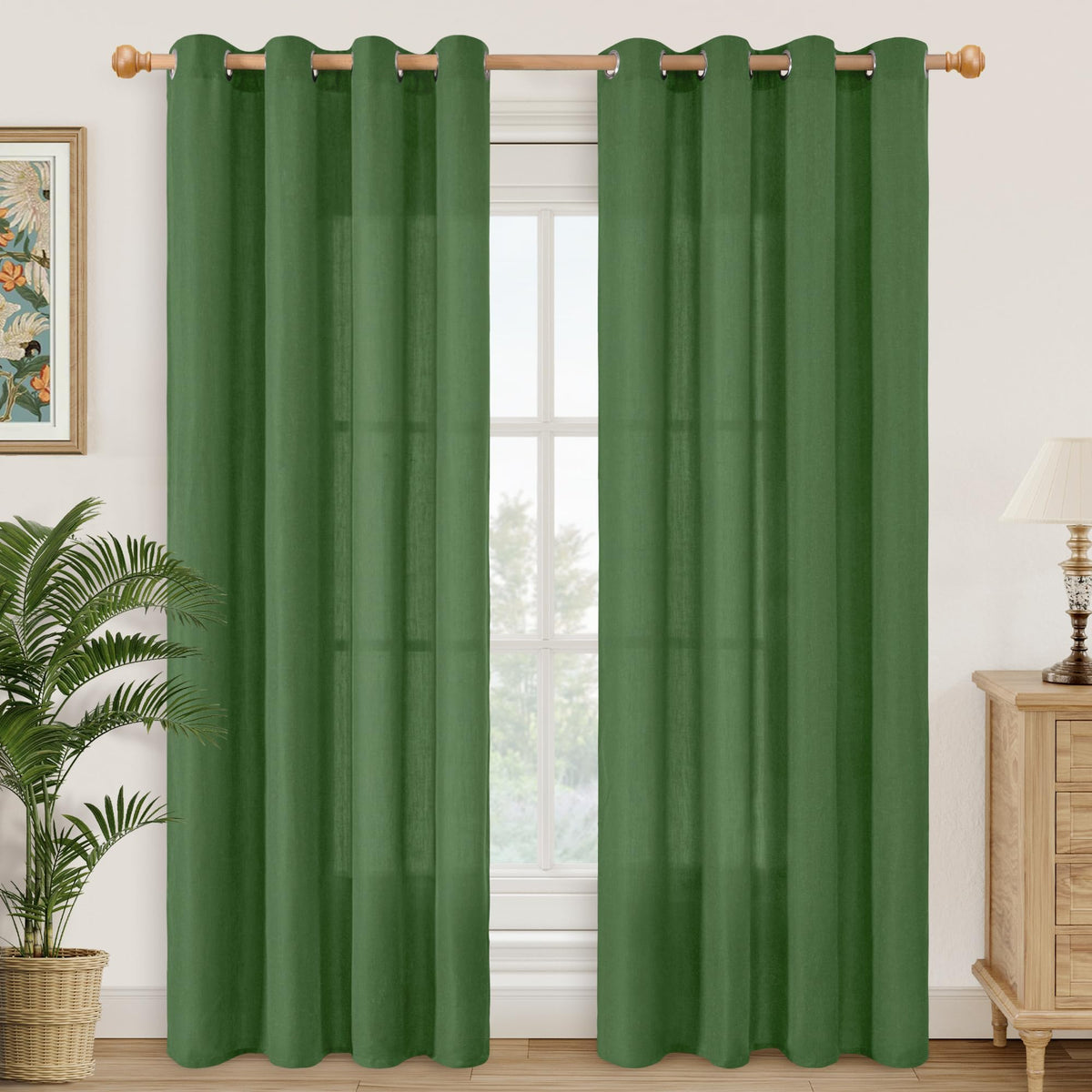 YoungsTex Linen Semi Sheer Curtains 63 Inch Length, Light Filtering Drapes