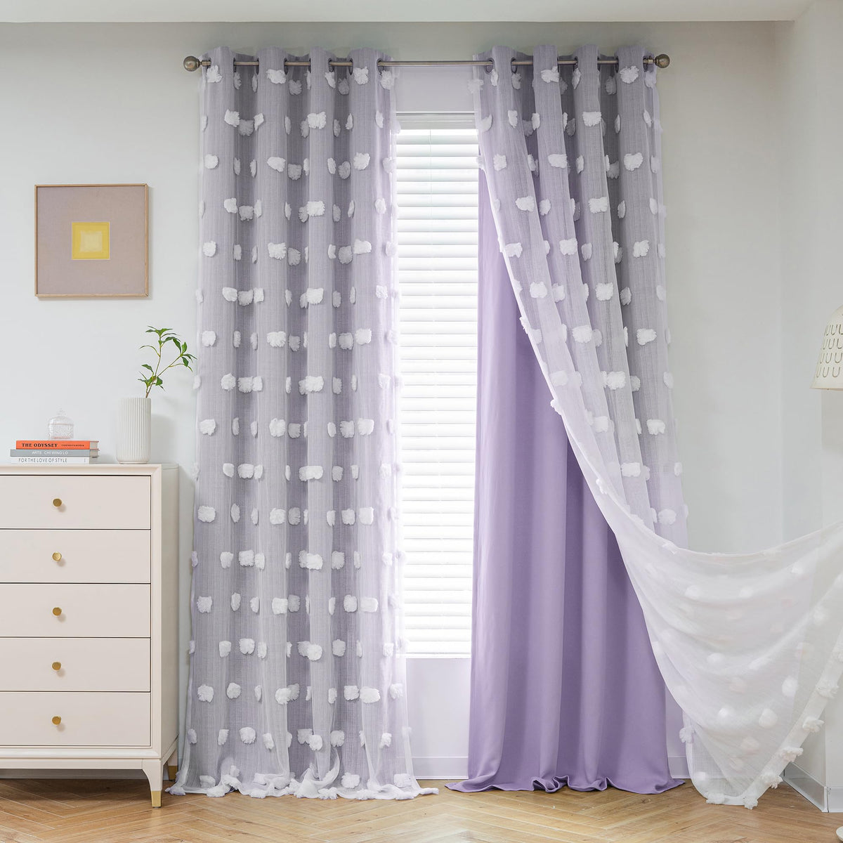 MYSKY HOME Beige Boho Curtains for Living Room 84 Inches Long Blackout Bohemian Curtains 2 Panels Beige Pom Pom Sheer Thermal Insulated Rustic Grommet Privacy Room Darkening Window Drapes 52" x 84"