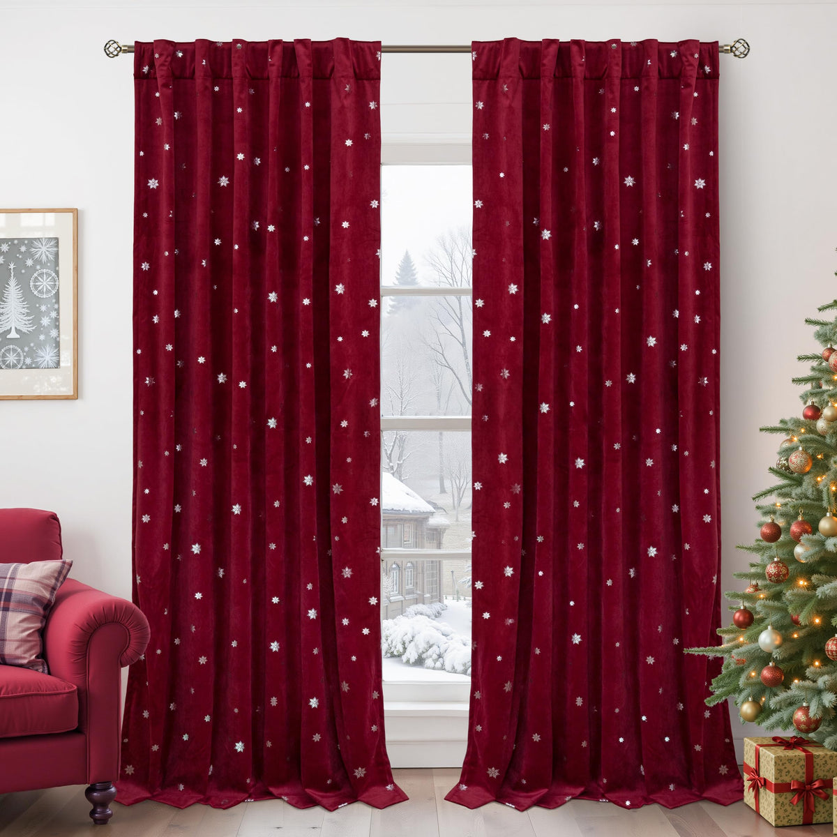 BGment Christmas Red Velvet Curtains 96 Inches for Living Room, Thermal Room Darkening Curtains Sound Reduce Drapes with Back Tab and Rod Pocket for French Door, 2 Panels, 52 x 96 Inch