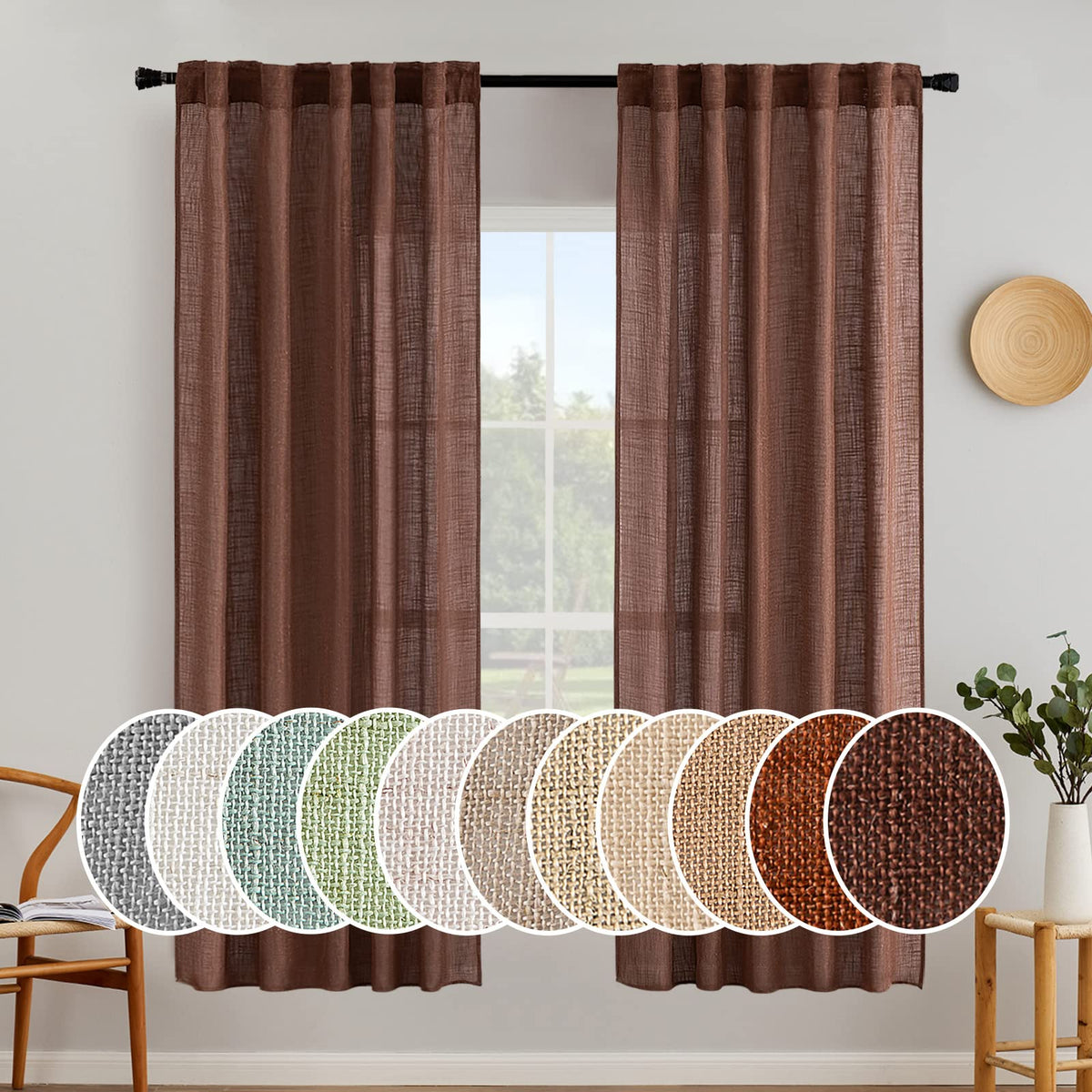 MIULEE Taupe Linen Curtains 52x84 Inch Length for Bedroom and Living Room