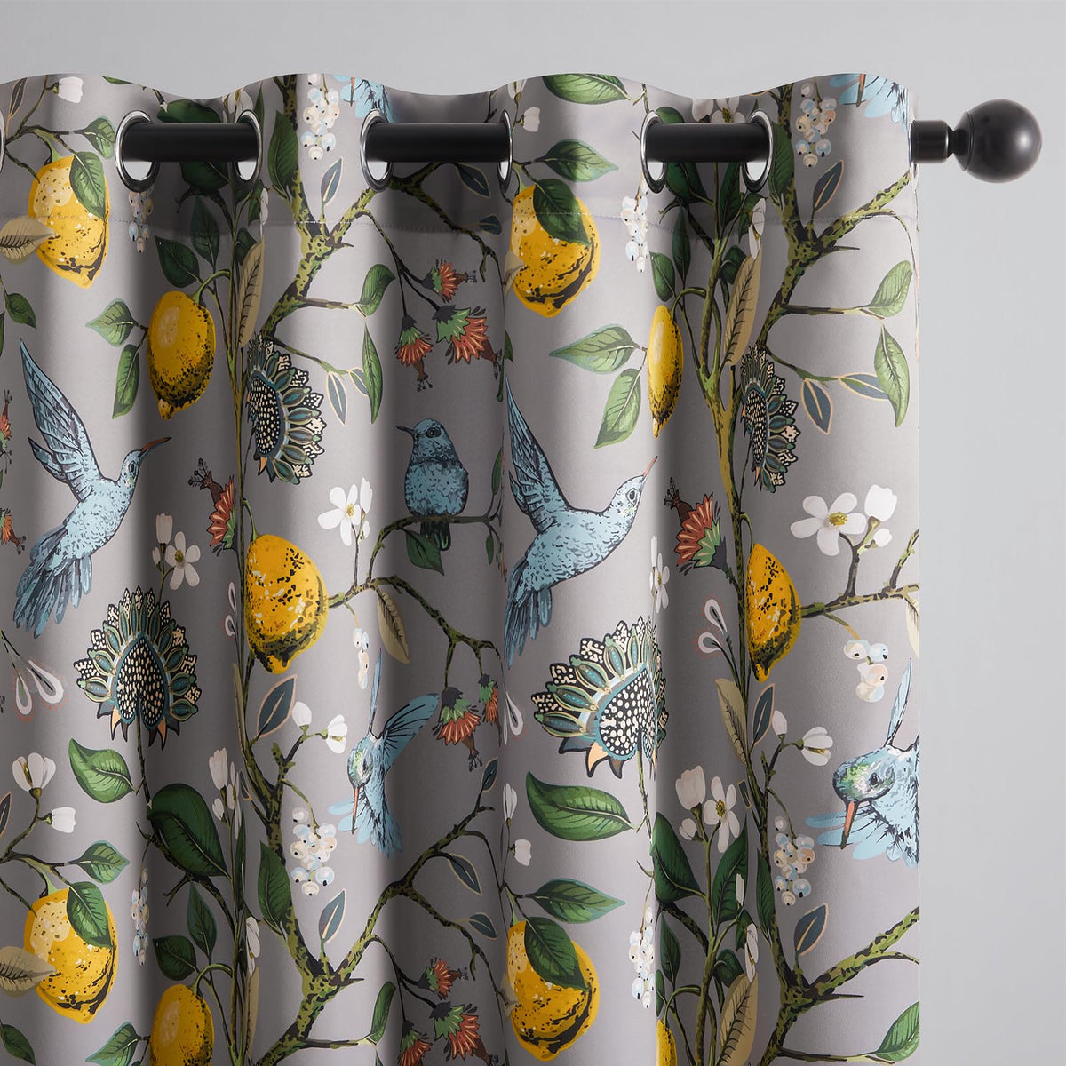 Topfinel Mustard Yellow Vintage Curtains & Drapes 84 Inches Long, Grommet Luxury Whimsical Floral Lemon Hummingbird Patterned Waverly Mid Century Colorful Blackout Drapes for Living Room Bedroom