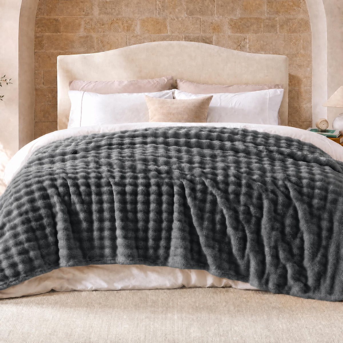 Lotus Karen 3D Bubble Fleece Blanket for Couch - Ultra Soft Fluffy White Throw Blanket for Sofa Bedroom, Lightweight Cozy Throw for All Season, Adults Women Kids Off White, 50"x60"