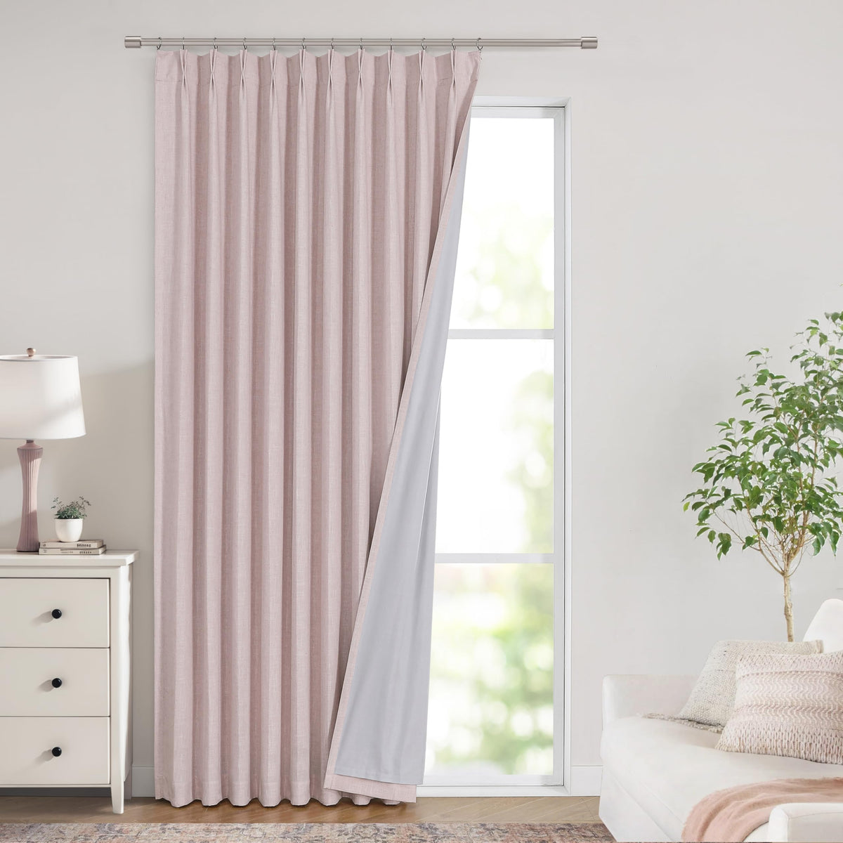Vision Home Pinch Pleated Full Blackout Curtains Linen Blended Room Darkening Window Curtains 84 inch for Living Room Bedroom Thermal Insulated Pinch Pleat Drapes with Hooks 2 Panel 40"Wx84"L,Blue Fog