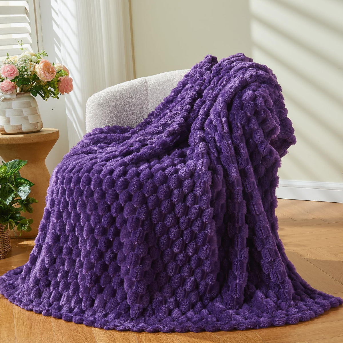 NEWCOSPLAY Fleece Ribbed Cozy Throw Blanket for Couch, Pink, 50"x60"