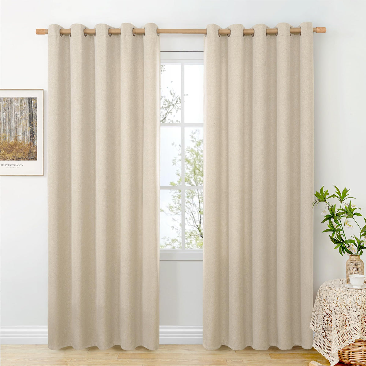 BGment Oatmeal Linen Curtains for Living Room 95 Inch Length 2 Panels Set, Privacy Drapes Light Filtering with Grommet for Farmhouse Bedroom No See Through, Each 52 Inch Wide