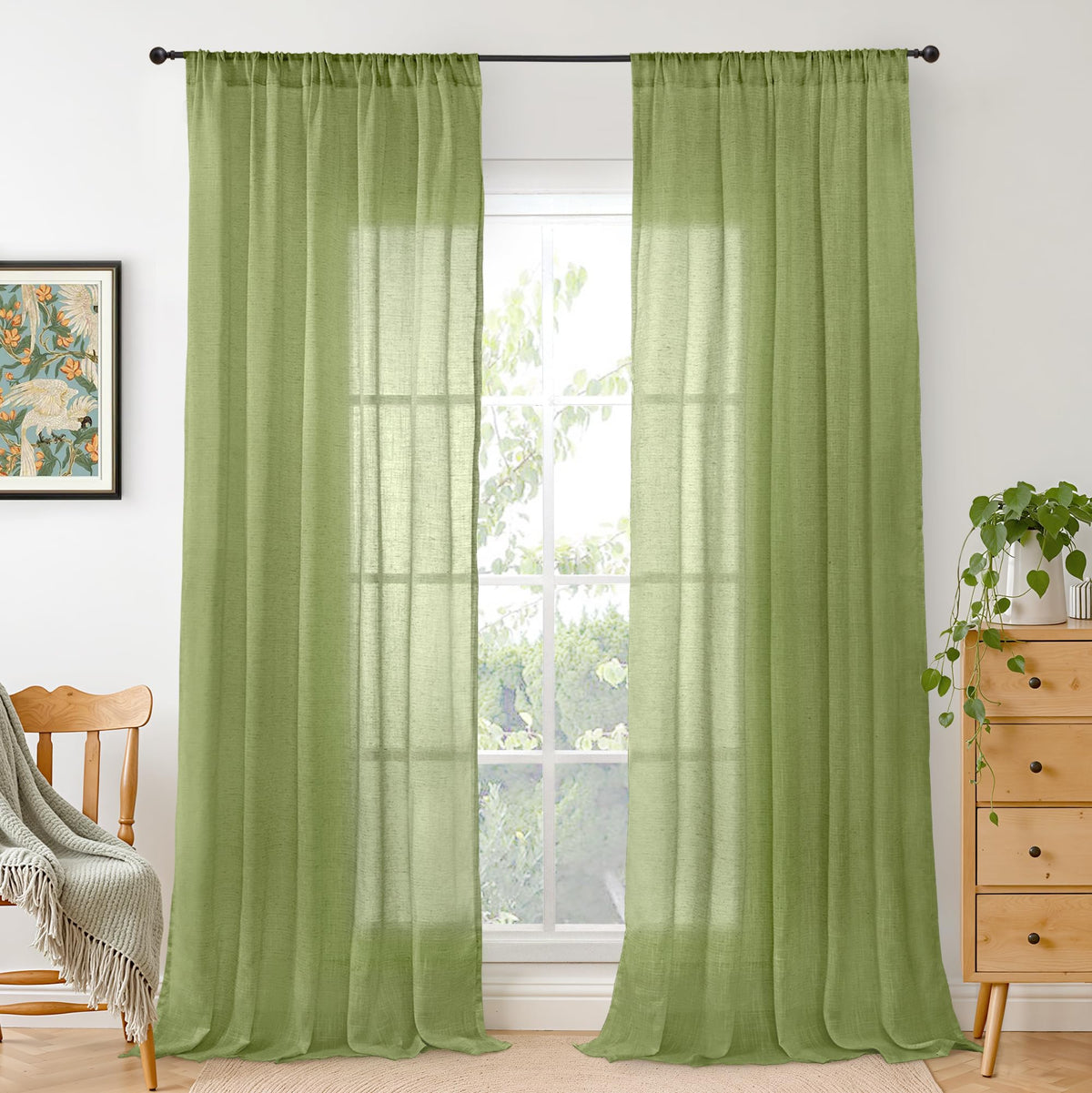 BGment Tan Linen Curtains 84 Inch Length 2 Panels Burlap Semi Sheer Drapes