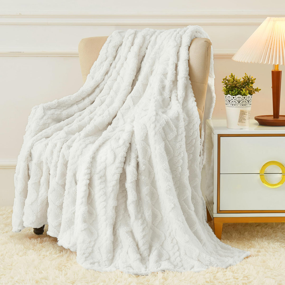 Aganear Fleece Throw Blanket for Couch, Fall Boho Blankets,50"x60" Khaki