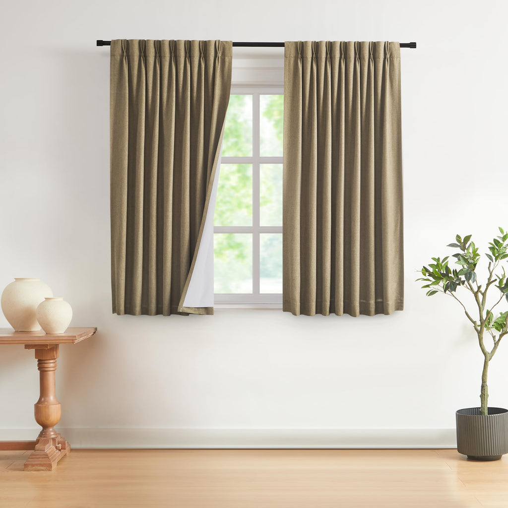 Vision Home Pinch Pleated Full Blackout Curtains Linen Blended Room Darkening Window Curtains 84 inch for Living Room Bedroom Thermal Insulated Pinch Pleat Drapes with Hooks 2 Panel 40"Wx84"L,Blue Fog