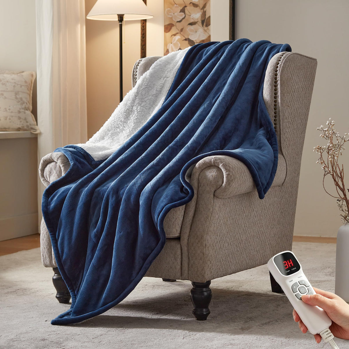 Electric Heated Blanket,50"x60" Heating Throw Flannel London Grey
