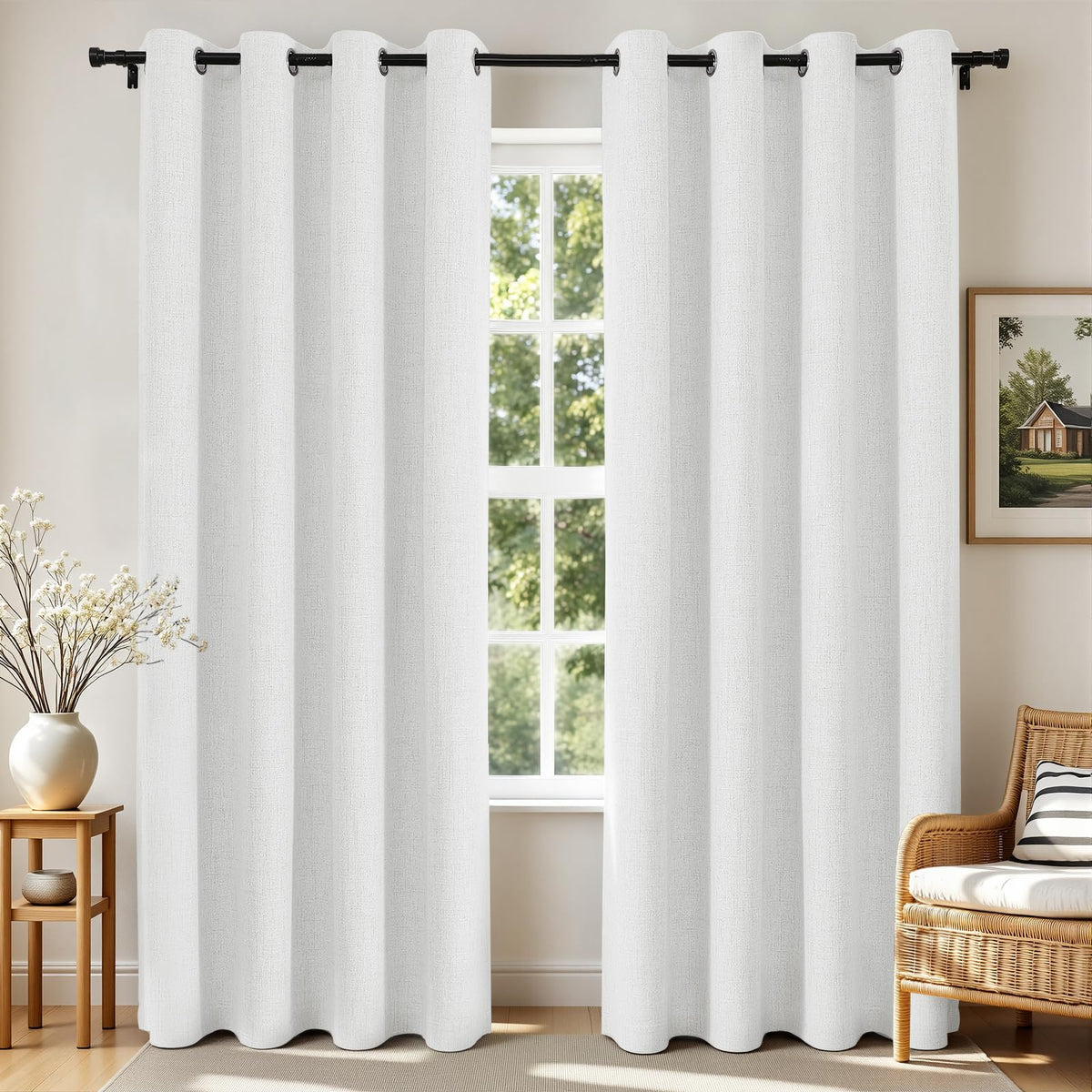 Joydeco Blackout Curtains 84 Inch Long, Linen Black Out Curtains for Bedroom 2 Panels with Grommet, Thermal Insulated, Noise Reducing Room Darkening Drapes Privacy Protection for Living Room Window