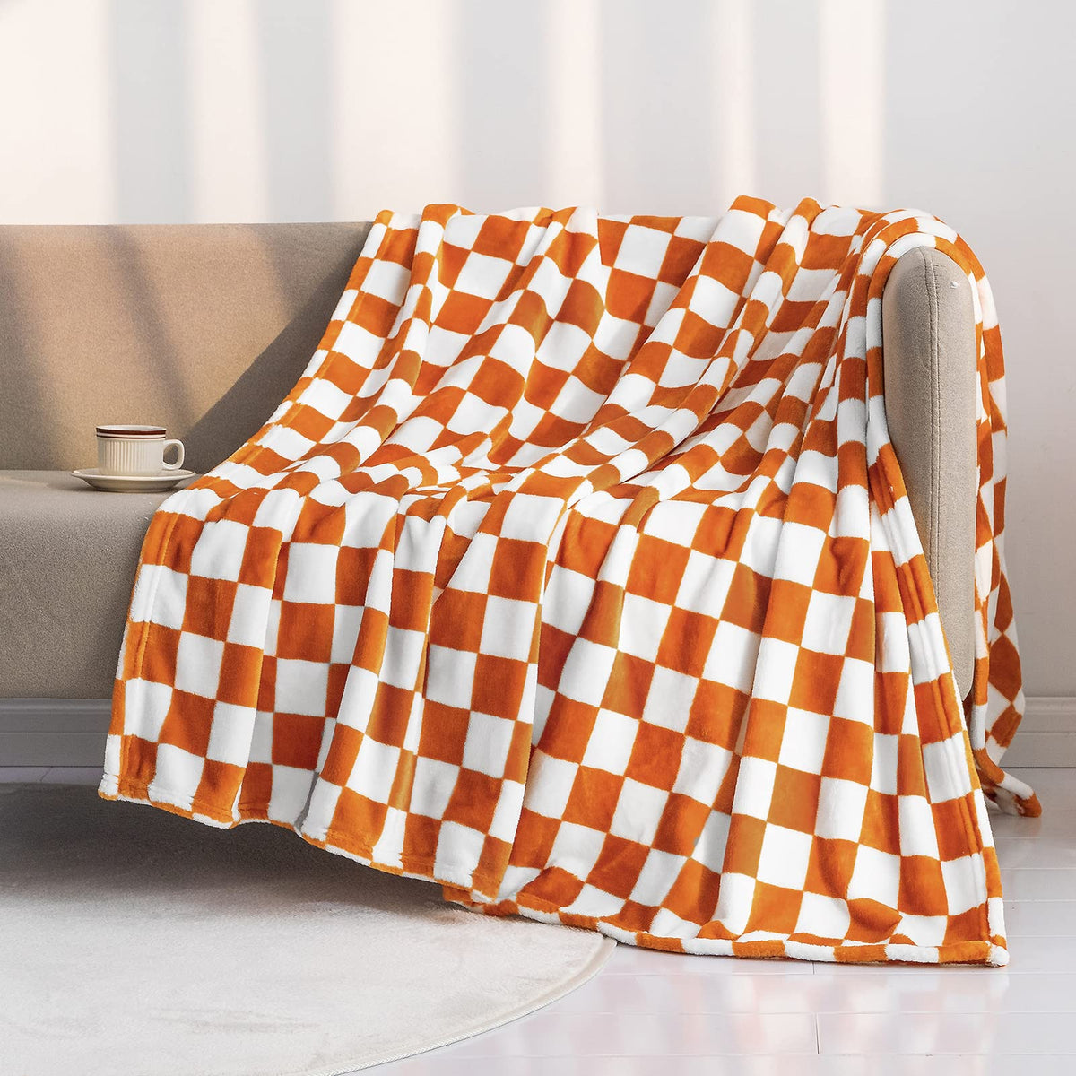 LOMAO Throw Blankets Flannel Blanket with Checkerboard Grid Pattern Soft Throw Blanket for Couch, Bed, Sofa Luxurious Warm and Cozy for All Seasons (Black, 50"x60")