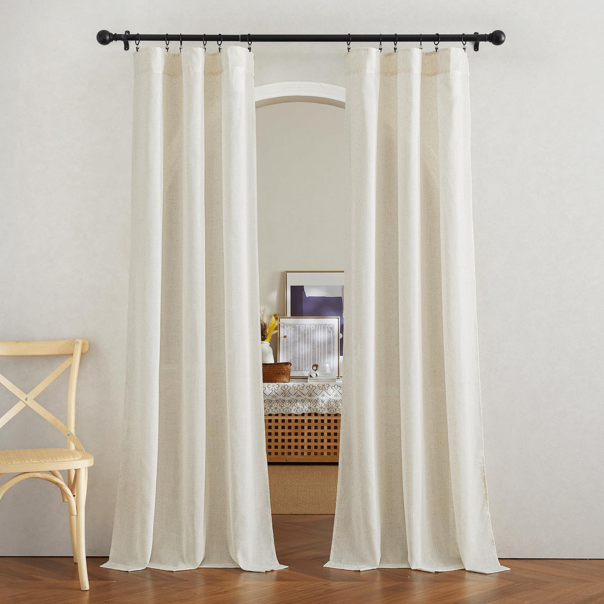 NICETOWN Flax Sheer Linen Curtains for Living Room 95 inch Long 2 Panels, Rod Pocket & Back Tab Semi Sheer Drapes Privacy Added with Light Filtering for Bedroom/Living Room, Natural, W55 x L95