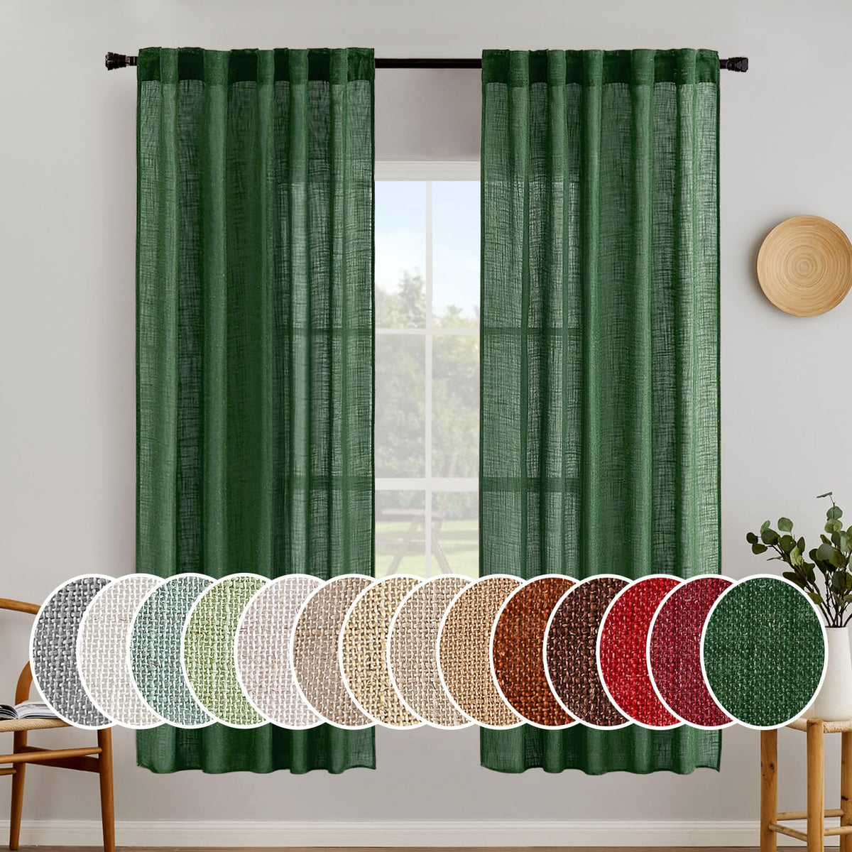 MIULEE Natural White Linen Curtains 52x90 Inch Long 2 Panels for Bedroom