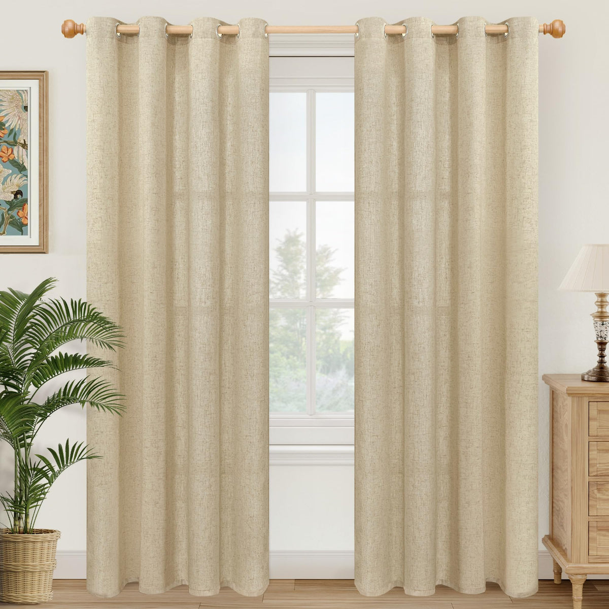 YoungsTex Linen Semi Sheer Curtains 63 Inch Length, Light Filtering Drapes