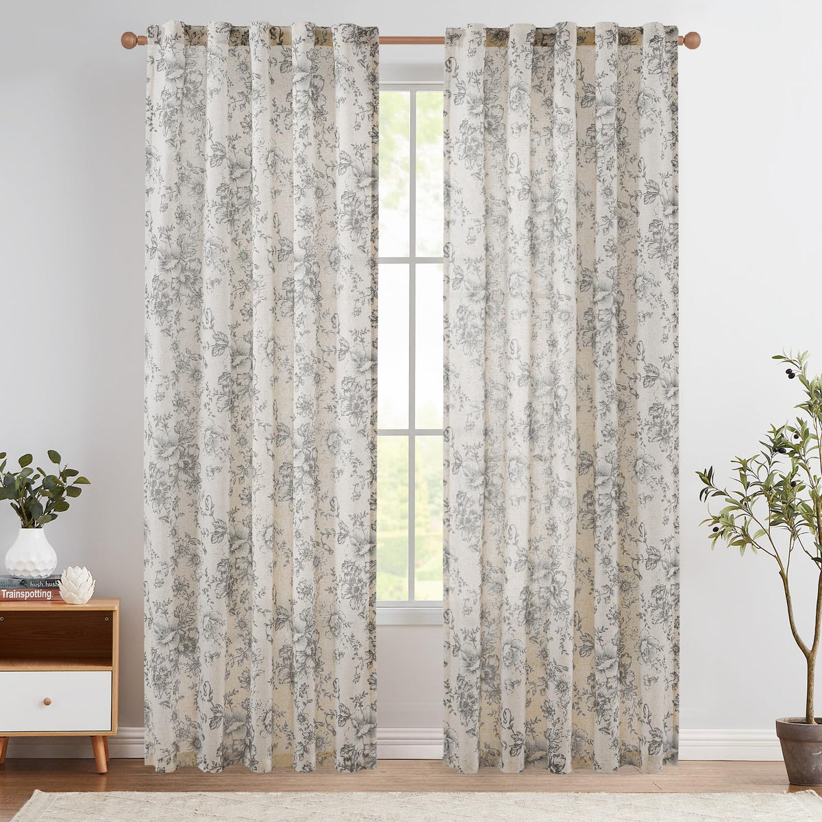 jinchan Vintage Floral Linen Curtains 84 Long for Living Room 2 Panels