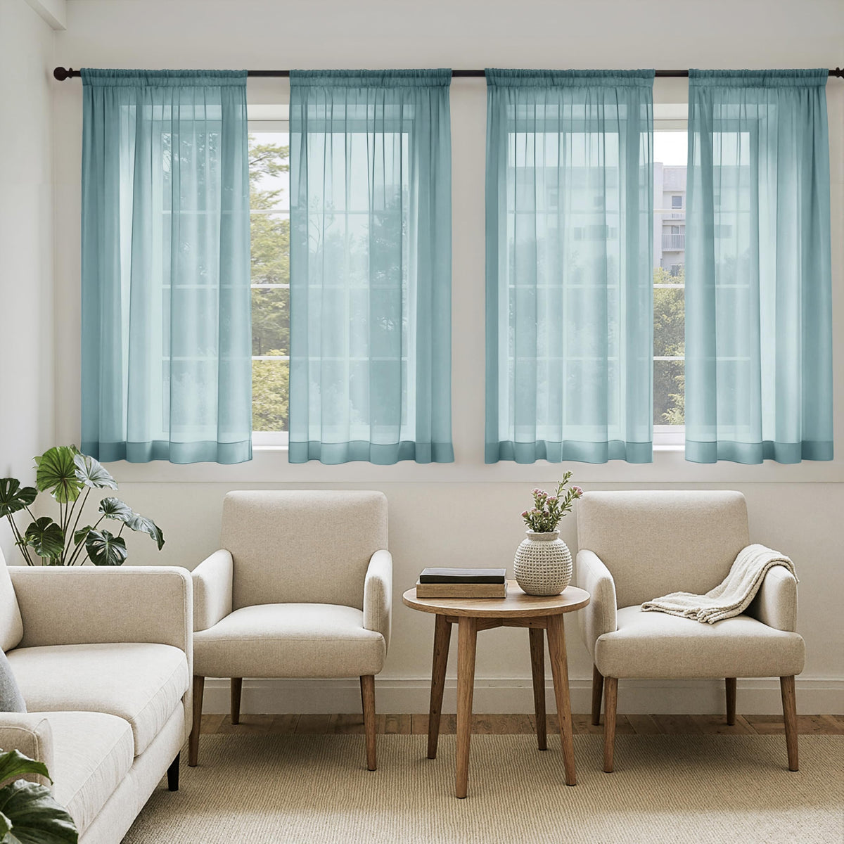 MIULEE Beige Sheer Curtains 84 Inches Long 4 Panels 42 x 84 Inches