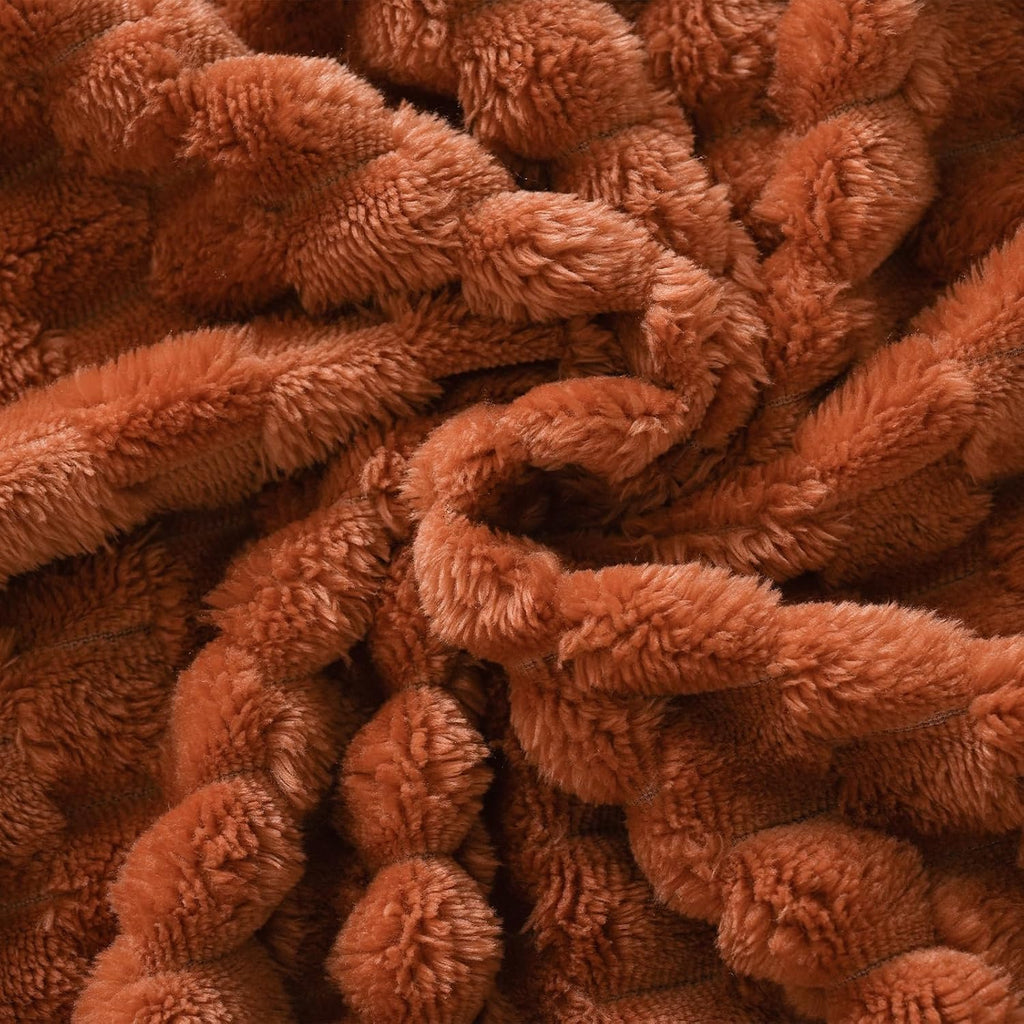 Puncuntex Burnt Orange Throw Blanket 50"×60" Fuzzy 3D Jacquard Decorative