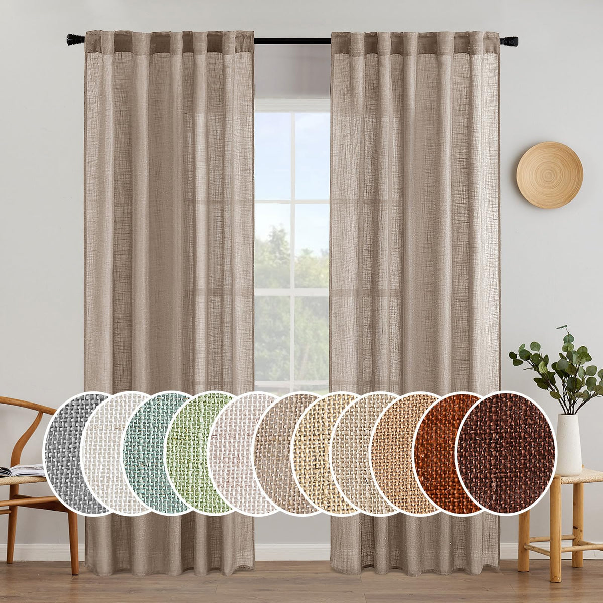MIULEE Natural White Linen Curtains 52x90 Inch Long 2 Panels for Bedroom