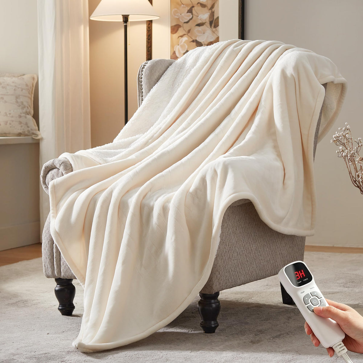Electric Heated Blanket,50"x60" Heating Throw Flannel London Grey
