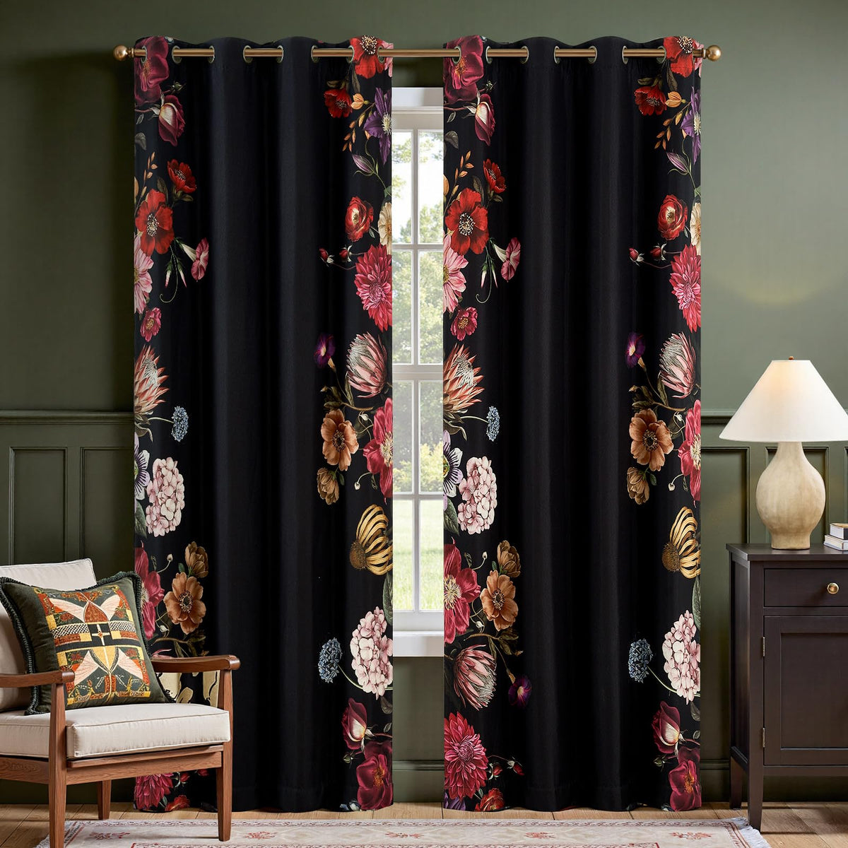 jinchan Beige Boho Floral Blackout Curtains 84 Inch Grommet 4 Panels