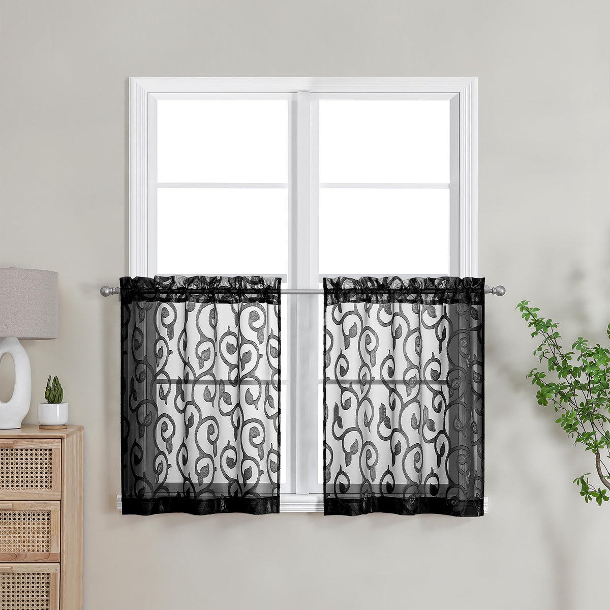 OWENIE Furman Ivory Sheer Curtains 84 inches Long for Bedroom Living Room 2 Panels Set, Jacquard Clip Light Filtering Semi Sheer Curtain Rod Pocket Window Drapes, 2 Pcs Each 40 W 84 L