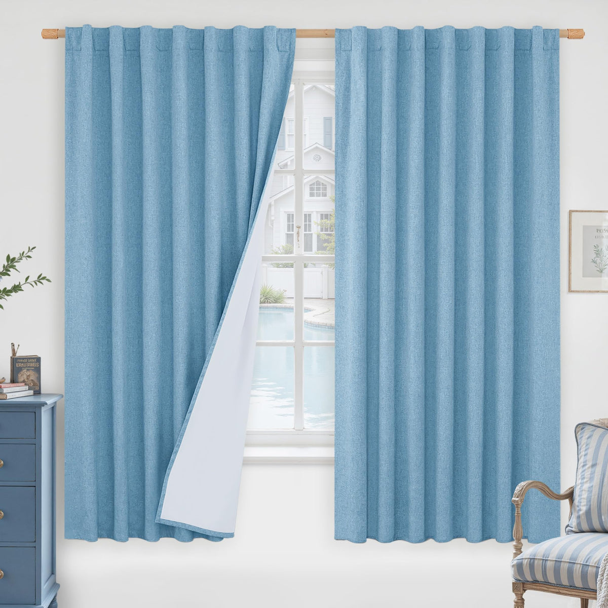 LAMIT 100% Blackout Short Linen Curtains for Cafe 40 Inch Length, Ivory