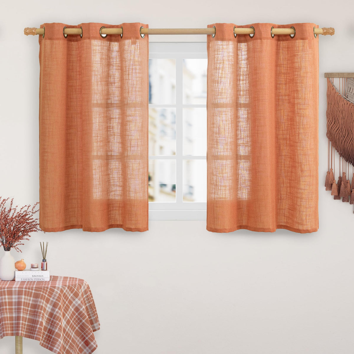LAMIT Cream Ivory Linen Semi Sheer Curtains 84 inch Length for Bedroom