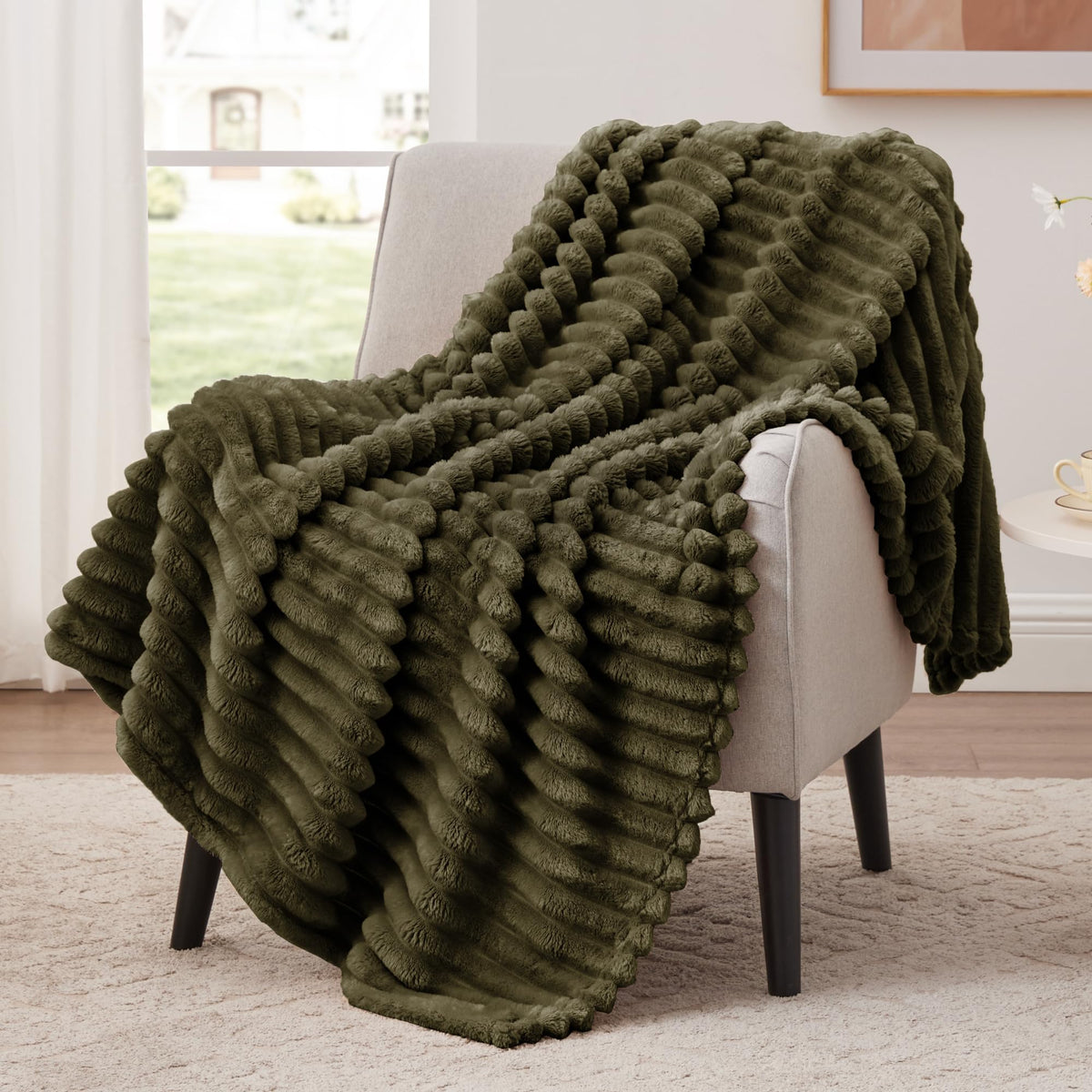 EXQ Home Stripe Jacquard Throw Blanket Light Purple for Couch Gentle Soft