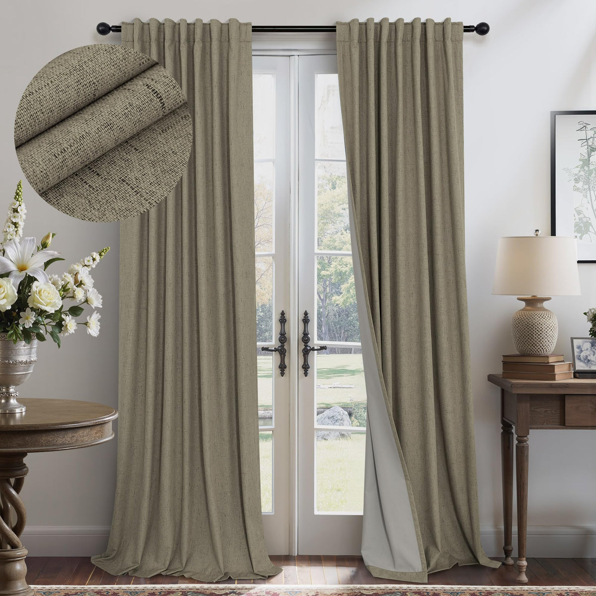 100% Blackout Curtains 84 Inch Length 2 Panels Set Neutral Boho Linen Farmhouse for Bedroom Windows Living Room Darkening Thermal Insulated Drapes Natural Cream Ivory 7ft Long Back Tab Pleated Pocket