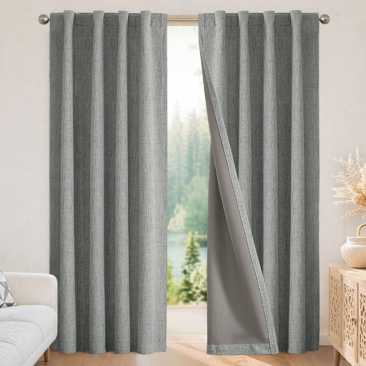 Joydeco 100% Blackout Curtains for Bedroom - Nature Linen 84 Inch Long