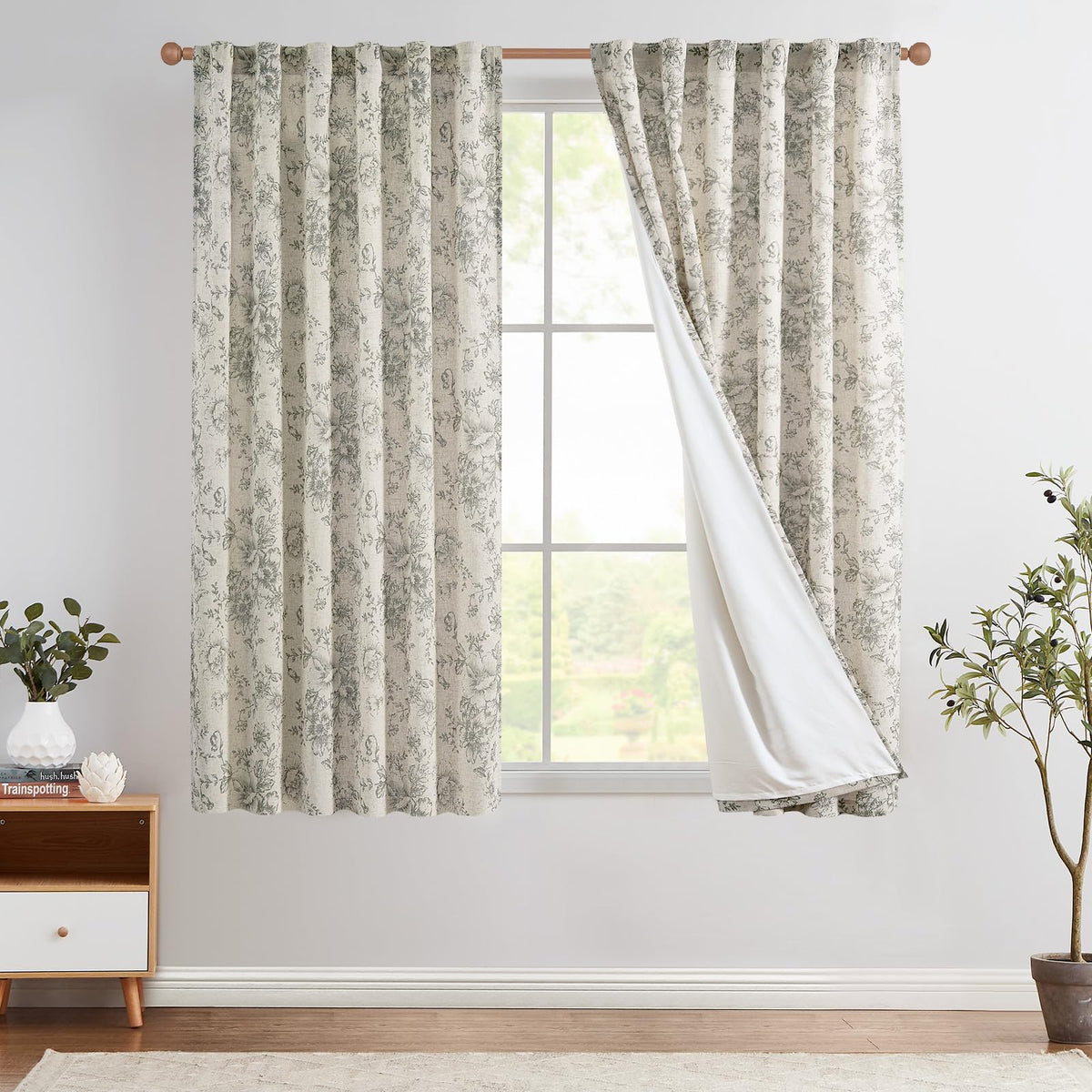 jinchan Vintage Floral Linen Curtains 84 Long for Living Room 2 Panels