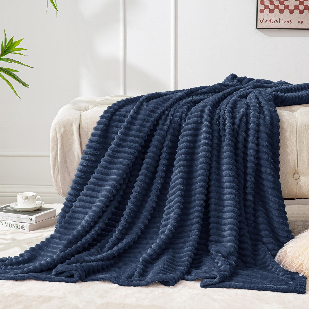 BEDELITE 3D Ribbed Jacquard Pink Fleece Throw Blanket for Couch, 50x60 Inch