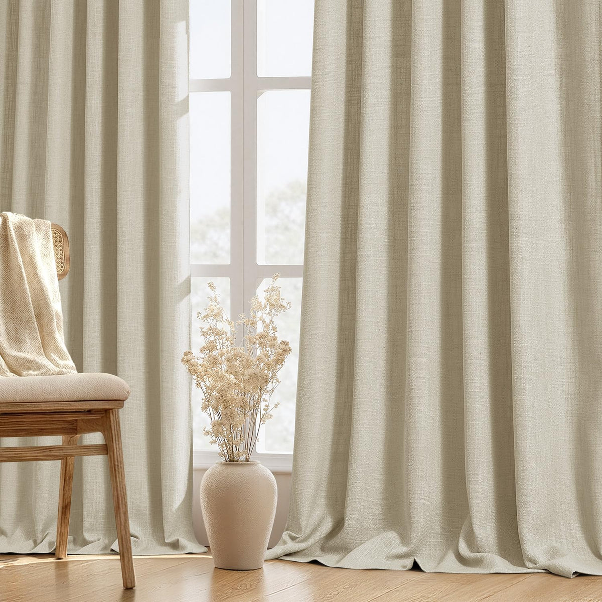MIULEE Thick Linen Curtains, 42Wx72L, Light Blue Semi Sheer Linen Textured