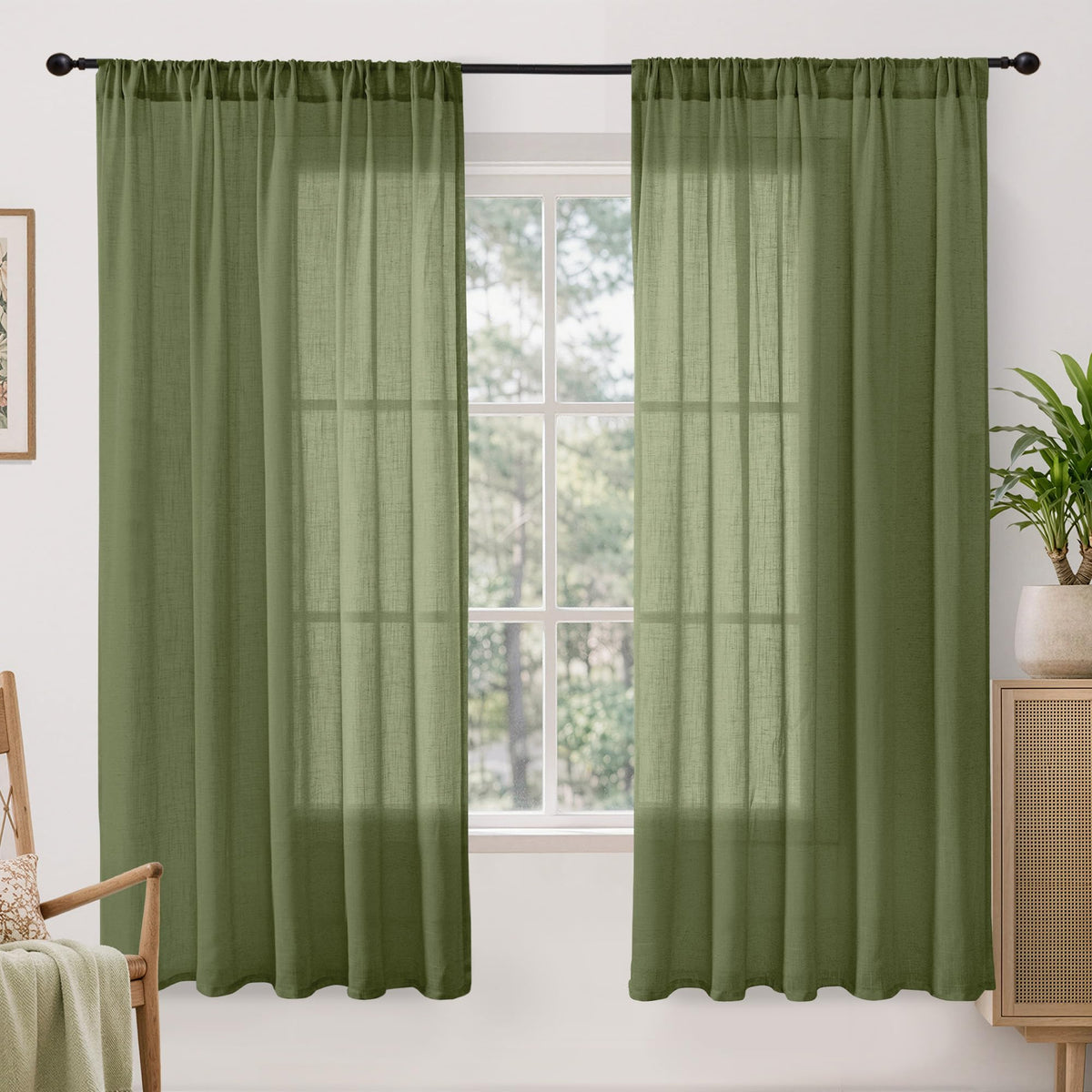 BGment Tan Linen Curtains 84 Inch Length 2 Panels Burlap Semi Sheer Drapes