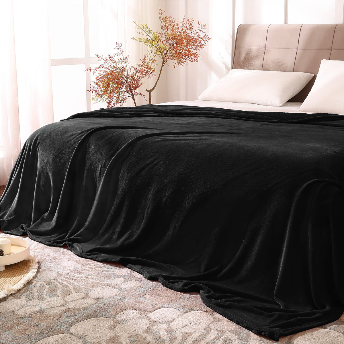 BEDELITE Fleece Blanket Soft Plush Throw for Couch Black 50"x60"