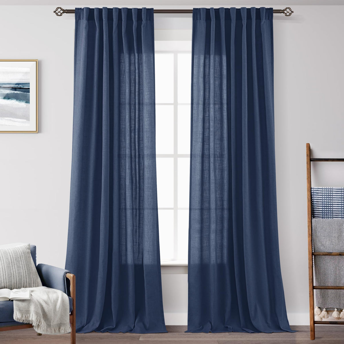 96 inch Long Linen Curtains 2 Panels for Living Room Back Tab Cream Ivory Light Filtering Semi Sheer Curtain 96 inches Long Boho Farmhouse Rustic Linen Drapes Floor to Ceiling Length 8 FT